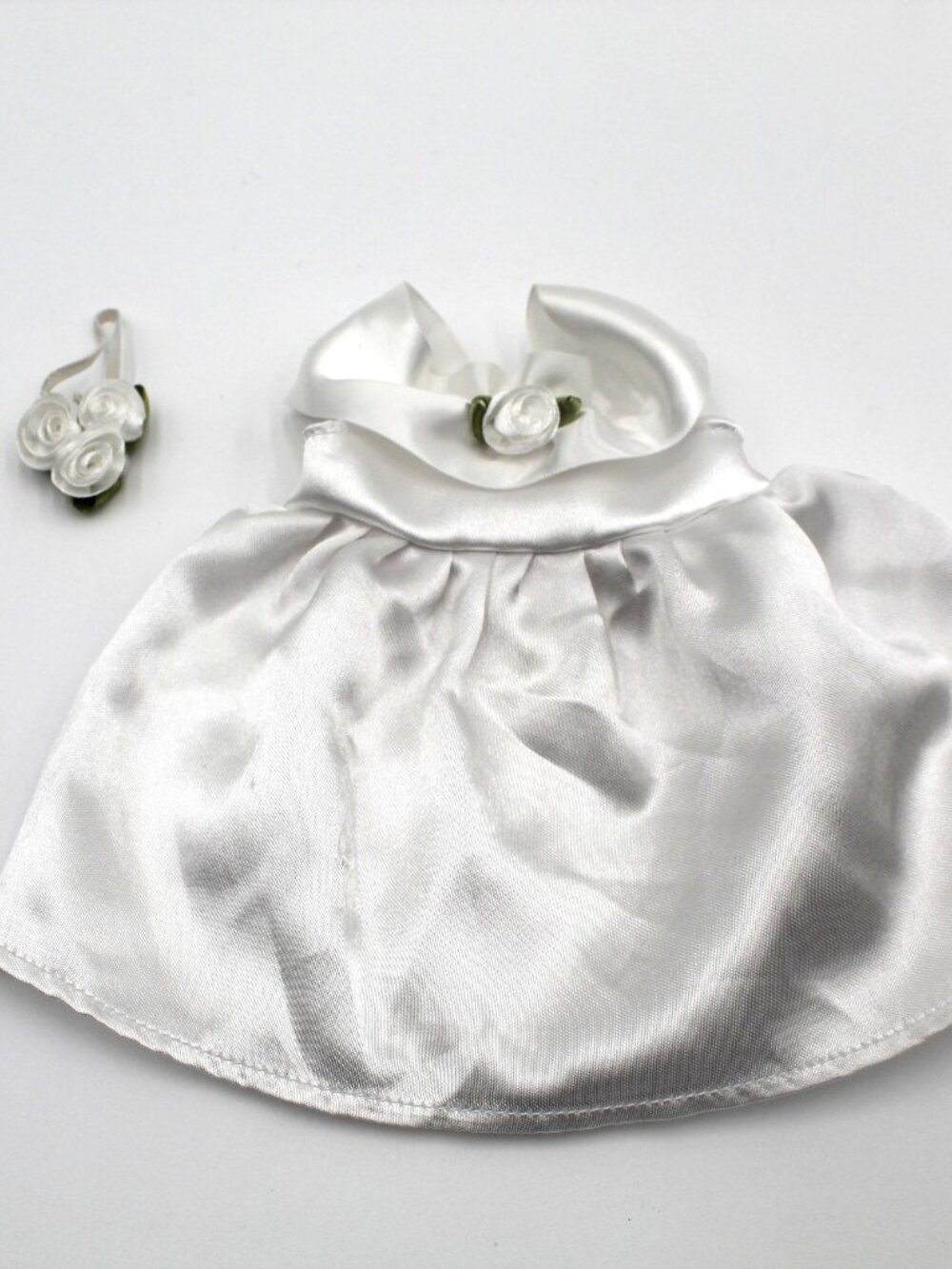 Vtg Webkinz 2 Piece White Bridal Wedding Dress W/ Matching Headband Rose Accents